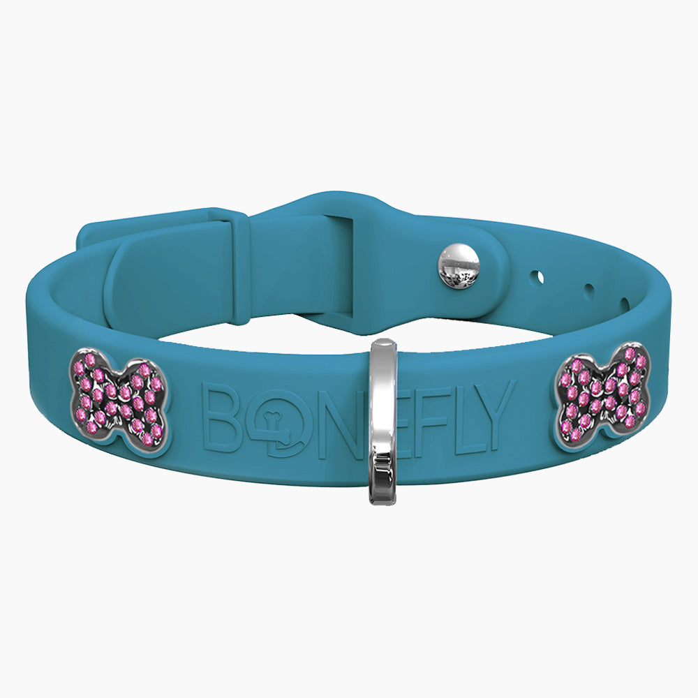 Boneflex Collar Azul Petróleo + Hueso Cristales Swarovski