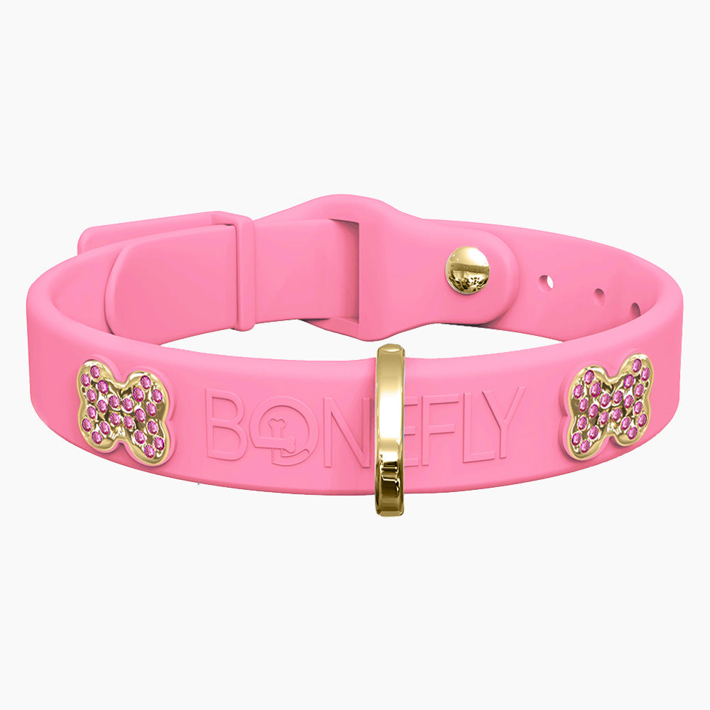 Boneflex Collar Rosa Bebé + Hueso Cristales Swarovski