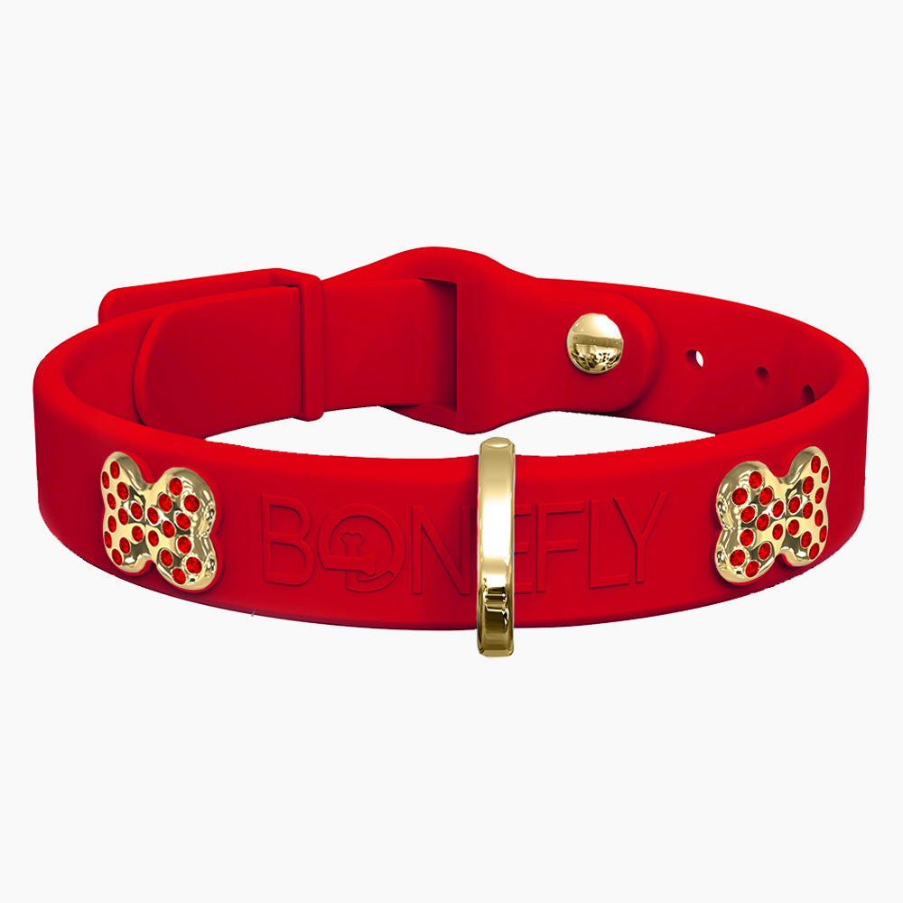 Boneflex Collar Rojo + Hueso Cristales Swarovski