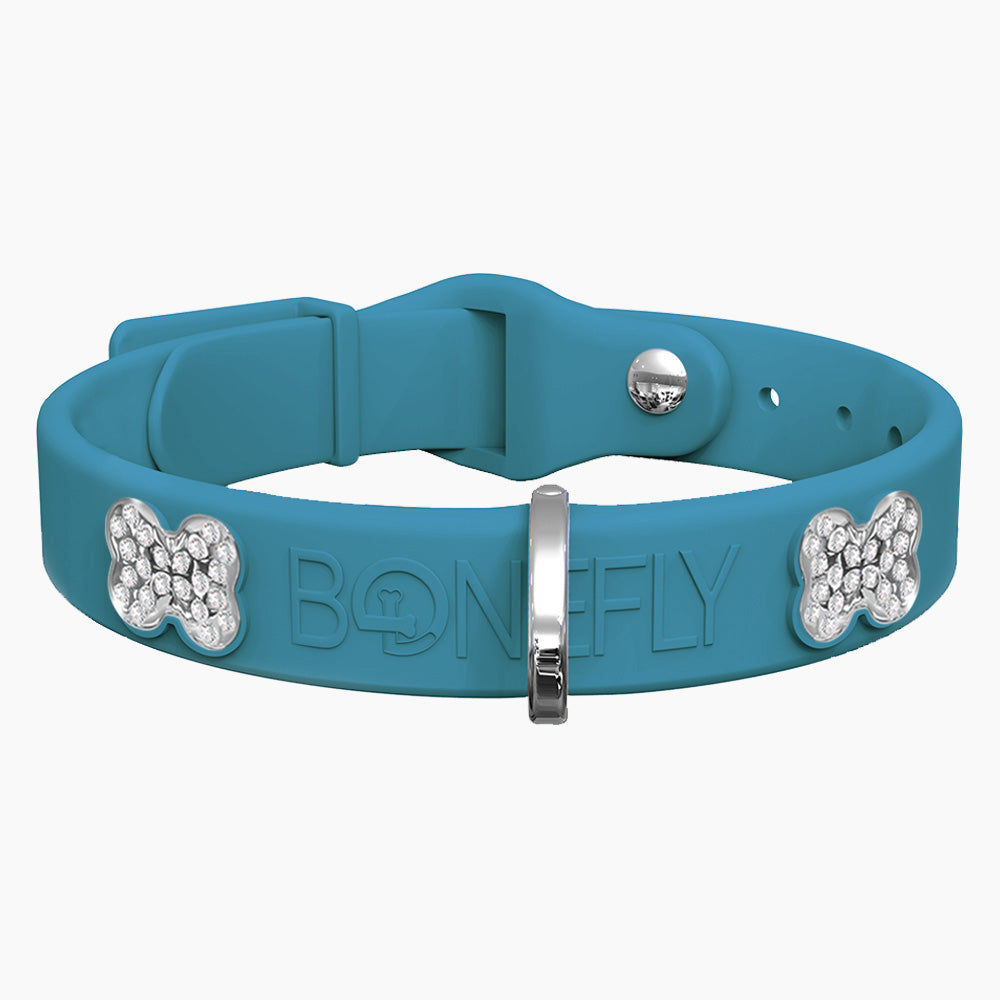 Boneflex Collar Azul Petróleo + Hueso Cristales Swarovski