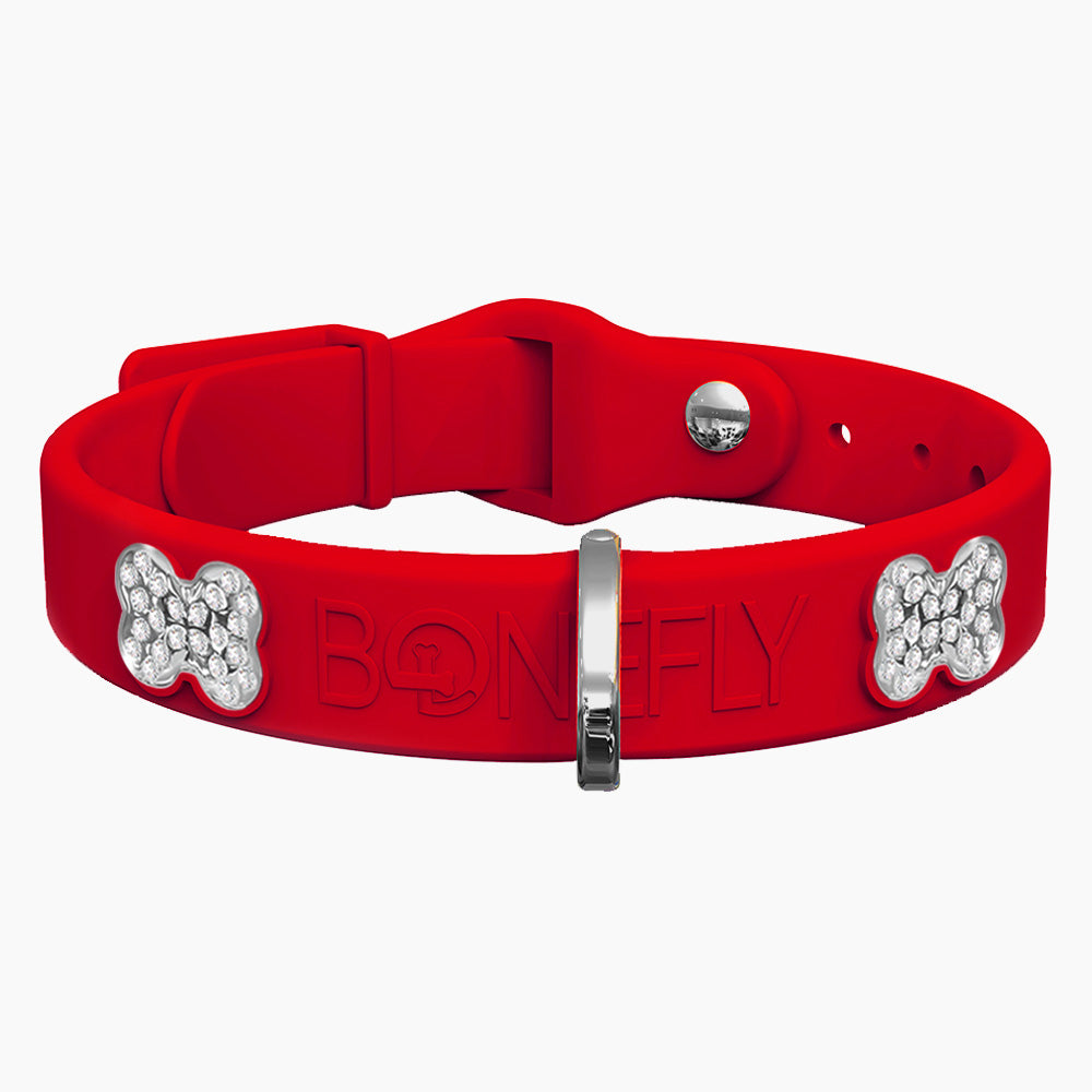 Boneflex Collar Rojo + Hueso Cristales Swarovski